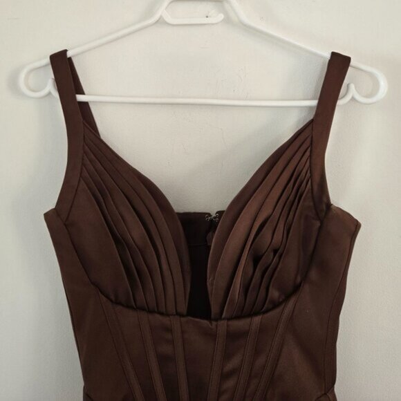 House of CB Faye Chocolate Satin Corset Dress XS b66E - Picture 5 of 14